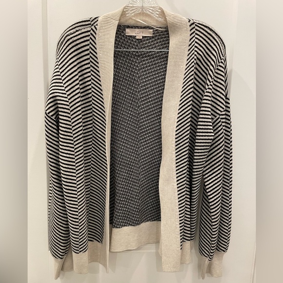 EUC - LOFT Herringbone Open Cardigan Sweater in Medium. Black and creamy white - Picture 4 of 9